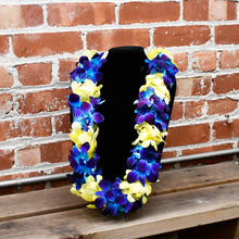 Load image into Gallery viewer, Yellow & Tinted Blue Dendrobium Sonia Orchids Double Leis